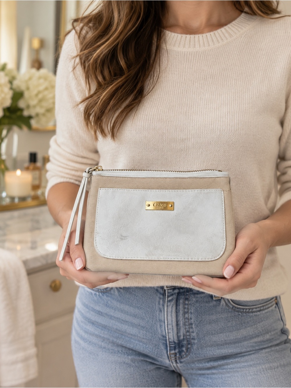 Chloé Parfums Beige Canvas Cosmetic Pouch Makeup Bag GWP
